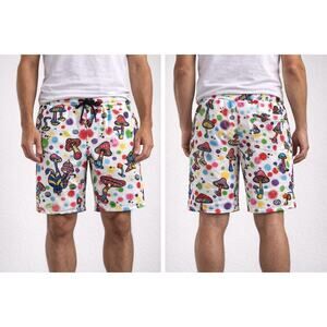 Drill Clothing Co Graphic Mushroom Shorts White Multi – Size Large – NWT